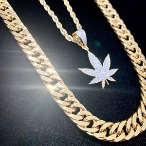 SET NEW PENDANT DOUBLE CHAIN CUBAN LINK 18K GOLD!